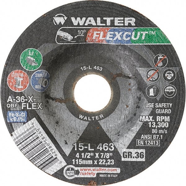 WALTER Surface Technologies - 4-1/2" Diam x 7/8" Hole, 36 Grit Surface Grinding Wheel - Industrial Tool & Supply