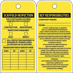 NMC - 3" High x 6" Long, SCAFFOLD INSPECTION, English Safety & Facility Inspection Tag - Tag Header: Notice, 2 Sides, Yellow Poly - Industrial Tool & Supply