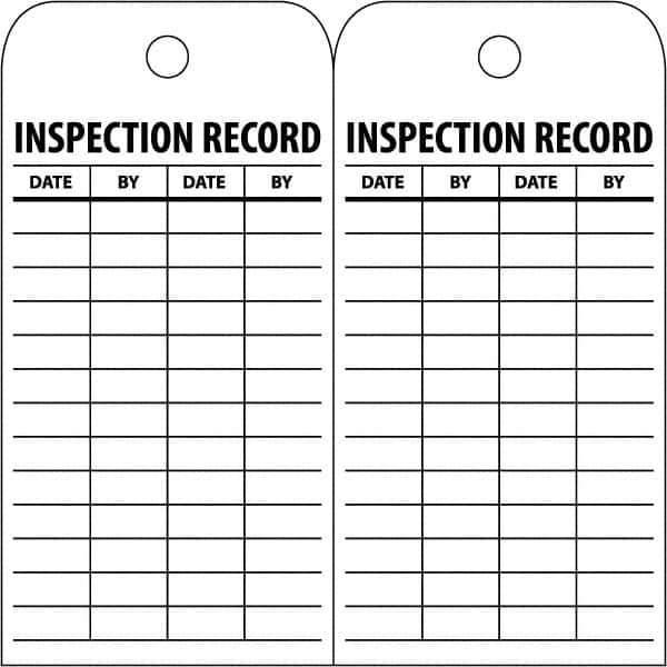 NMC - 3" High x 6" Long, INSPECTION RECORD, English Safety & Facility Inspection Tag - Tag Header: Notice, 2 Sides, White Poly - Industrial Tool & Supply