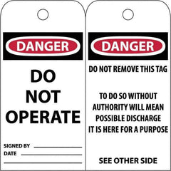 NMC - 3" High x 6" Long, DANGER \x96 DO NOT OPERATE, English Safety & Facility Accident Prevention Tag - Tag Header: Danger, 2 Sides, White Poly - Industrial Tool & Supply