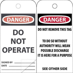 NMC - 3" High x 6" Long, DANGER \x96 DO NOT OPERATE, English Safety & Facility Accident Prevention Tag - Tag Header: Danger, 2 Sides, White Poly - Industrial Tool & Supply