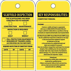 NMC - 3" High x 6" Long, SCAFFOLD INSPECTION, English Safety & Facility Inspection Tag - Tag Header: Notice, 2 Sides, Yellow Poly - Industrial Tool & Supply