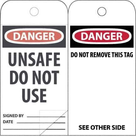 NMC - 3" High x 6" Long, DANGER \x96 DO NOT OPERATE, English Safety & Facility Accident Prevention Tag - Tag Header: Danger, 2 Sides, White Poly - Industrial Tool & Supply