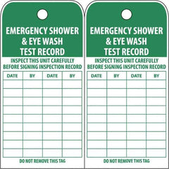 NMC - 3" High x 6" Long, EMERGENCY SHOWER & EYE WASH TEST RECORD, English Safety & Facility Accident Prevention Tag - Tag Header: Danger, 2 Sides, White Poly - Industrial Tool & Supply