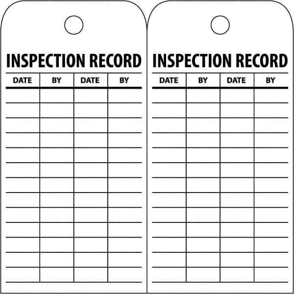 NMC - 3" High x 6" Long, INSPECTION RECORD, English Safety & Facility Inspection Tag - Tag Header: Notice, 2 Sides, White Poly - Industrial Tool & Supply