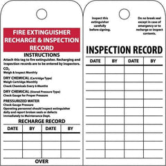 NMC - 3" High x 6" Long, FIRE EXTINGUISHER RECHARGE & INSPECTION RECORD, English Safety & Facility Inspection Tag - Tag Header: Notice, 2 Sides, White Poly - Industrial Tool & Supply