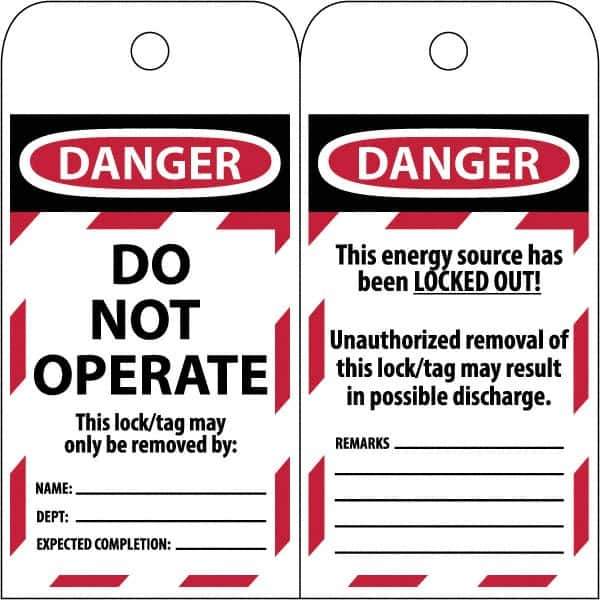 NMC - 3" High x 6" Long, DANGER \x96 DO NOT OPERATE, English Safety & Facility Lockout Tag - Tag Header: Danger, 2 Sides, Black & Red Poly - Industrial Tool & Supply