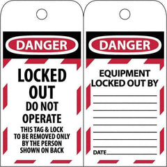 NMC - 3" High x 6" Long, LOCKED OUT - DO NOT OPERATE, English Safety & Facility Lockout Tag - Tag Header: Danger, 2 Sides, Black & Red Poly - Industrial Tool & Supply