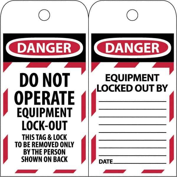NMC - 3" High x 6" Long, DANGER - THIS TAG & LOCK TO BE REMOVED ONLY BY THE PERSON SHOWN, English Safety & Facility Lockout Tag - Tag Header: Danger, 2 Sides, Black & Red Poly - Industrial Tool & Supply