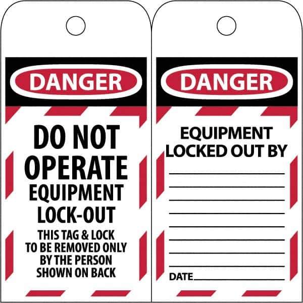 NMC - 3" High x 6" Long, DANGER - THIS TAG & LOCK TO BE REMOVED ONLY BY THE PERSON SHOWN, English Safety & Facility Lockout Tag - Tag Header: Danger, 2 Sides, Black & Red Poly - Industrial Tool & Supply