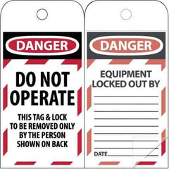 NMC - 3" High x 6" Long, DANGER - THIS TAG & LOCK TO BE REMOVED ONLY BY THE PERSON SHOWN, English Safety & Facility Lockout Tag - Tag Header: Danger, 2 Sides, Black & Red Poly - Industrial Tool & Supply