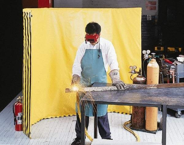 Singer Safety - 9 Ft. Wide x 6 Ft. High, 12 mil Thick Coated Vinyl Roll Up Welding Screen Kit - Yellow with Carrying Handle and Tie Strap - Industrial Tool & Supply