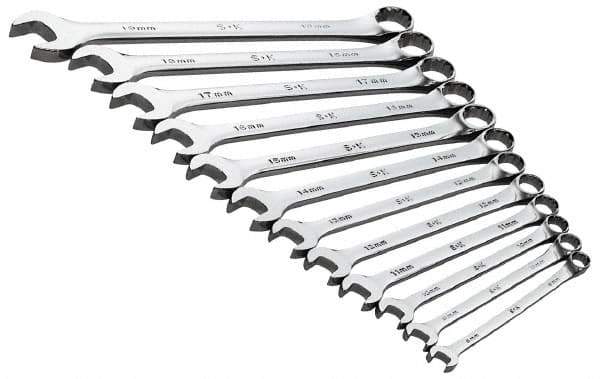 SK - 13 Piece, 8 to 19mm, 12 Point, Combination Wrench Set - Metric System of Measurement, Chrome Finish, Comes in Roll - Industrial Tool & Supply