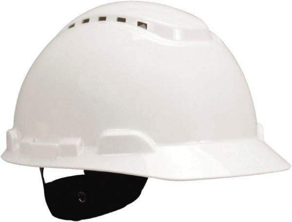 3M - ANSI Type I, Class C Rated, 4-Point, Ratchet Adjustment Hard Hat - Size 6-1/2 to 8, White, Standard Brim, Vented - Industrial Tool & Supply