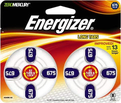 Energizer - Size 675, Zinc Air, 1 Pack, Hearing Aid Battery - 1.4 Volts, Button Tab Terminal, PR44 - Industrial Tool & Supply