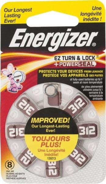 Energizer - Size 312, Zinc Air, 1 Pack, Hearing Aid Battery - 1.4 Volts, Button Tab Terminal, PR41 - Industrial Tool & Supply
