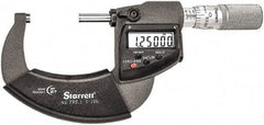 Starrett - 1 to 2" Range, Standard Throat IP67 Electronic Outside Micrometer - Friction Thimble, Carbide Face, CR2032 Battery - Industrial Tool & Supply