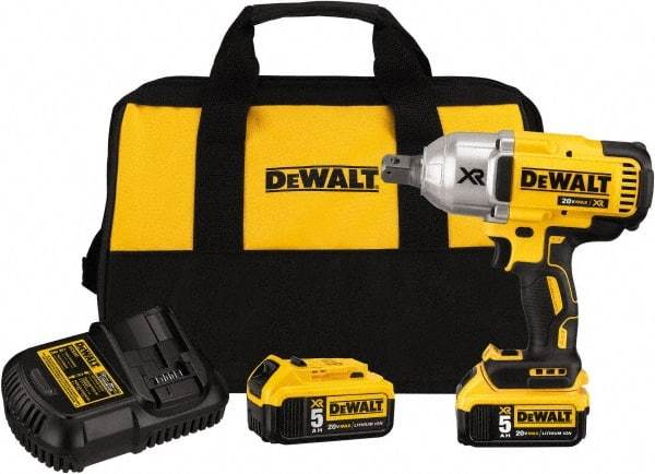 DeWALT - 3/4" Drive 20 Volt Mid-Handle Cordless Impact Wrench & Ratchet - 400/900/1,200 RPM, 0 to 2,400 BPM, 700 Ft/Lb Torque, 2 Lithium-Ion Batteries Included - Industrial Tool & Supply