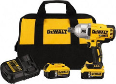 DeWALT - 3/4" Drive 20 Volt Mid-Handle Cordless Impact Wrench & Ratchet - 400/900/1,200 RPM, 0 to 2,400 BPM, 700 Ft/Lb Torque, 2 Lithium-Ion Batteries Included - Industrial Tool & Supply