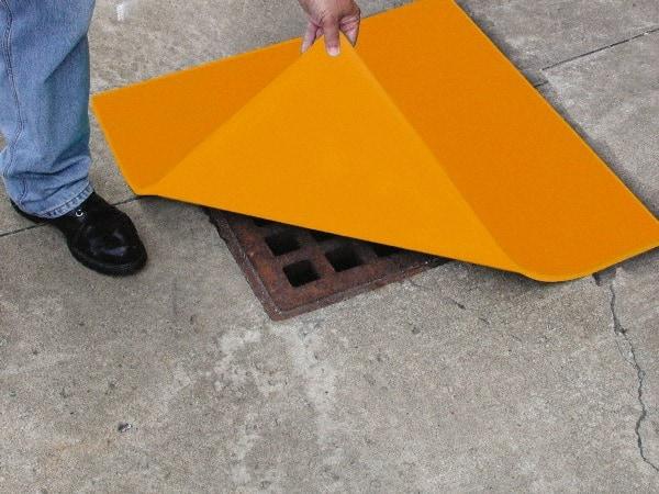 Eagle - 24" Long x 24" Wide, Polyurethane Barrier - 22" Drain, Yellow, Use for Cover, Seals off Drain - Industrial Tool & Supply