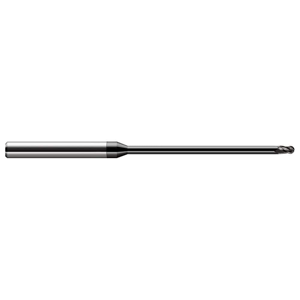 Ball End Mill: 0.015″ Dia, 0.022″ LOC, 3 Flute, Solid Carbide 2-1/2″ OAL, 1/8″ Shank Dia, 30 ° Helix, Amorphous Diamond Coated, Single End