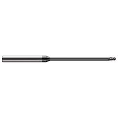 Ball End Mill: 0.015″ Dia, 0.022″ LOC, 3 Flute, Solid Carbide 2-1/2″ OAL, 1/8″ Shank Dia, 30 ° Helix, Amorphous Diamond Coated, Single End