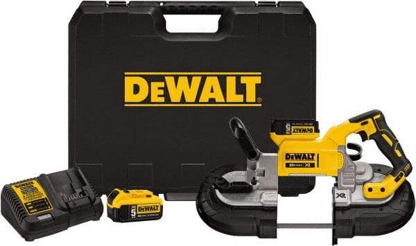 DeWALT - 20 Volt, 44-7/8" Blade, 490 SFPM Cordless Portable Bandsaw - 4-3/4" (Round) & 5" x 4-3/4" (Rectangle) Cutting Capacity, Lithium-Ion Battery Included - Industrial Tool & Supply