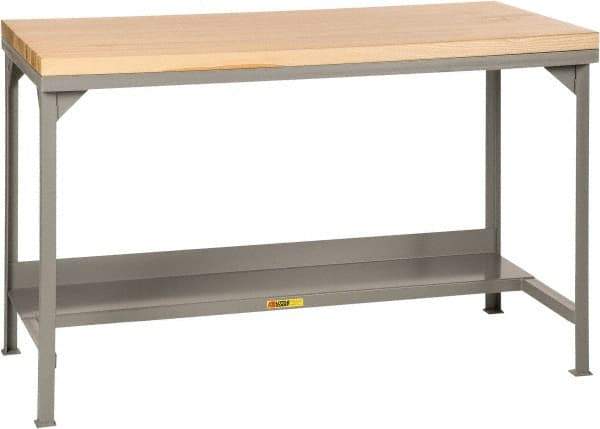Little Giant - 48 Wide x 30" Deep x 37-3/4" High, Butcher Block Workbench - Straight Edge, Fixed Legs, Gray - Industrial Tool & Supply