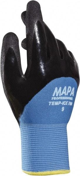 MAPA Professional - Size 10 Nitrile Coated Nitrile Work Gloves - Palm & Fingers Coated, Knit Wrist Cuff, Blue, Paired - Industrial Tool & Supply