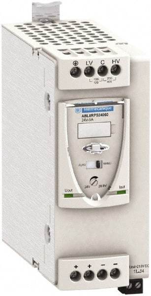 Schneider Electric - 120 Watt, 5 Amp, 100 to 120 VAC, 200 to 500 VAC Input, 24 VDC Output, DIN Rail Power Supply - Screw Connection, 165mm Wide x 155mm Deep x 143mm High, 87-100% Efficiency, Green LED Output, Red LED Output - Industrial Tool & Supply