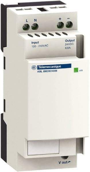 Schneider Electric - 7 Watt, 0.30 Amp, 100 to 240 VAC, 120 to 250 VDC Input, 24 VDC Output, DIN Rail, Panel Power Supply - Screw Connection, 60mm Wide x 59mm Deep x 100mm High, 78-100% Efficiency, Green LED Output - Industrial Tool & Supply