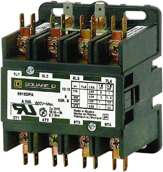 Square D - 4 Pole, 30 Amp Inductive Load, Definite Purpose Contactor - 40 Amp Resistive Rating, UL Listed - Industrial Tool & Supply