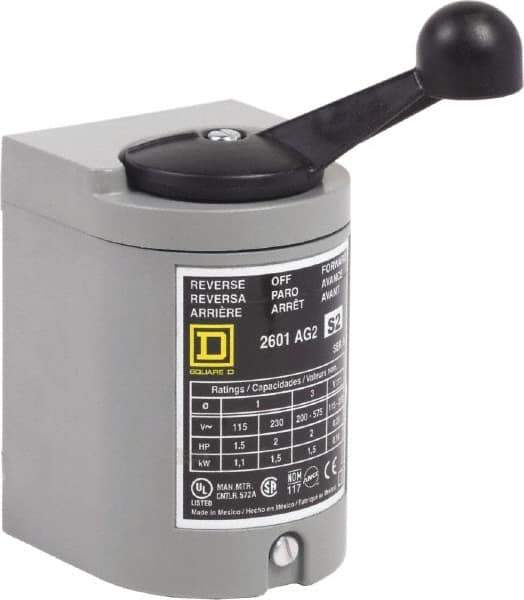 Square D - NEMA, Enclosed Manual Motor Starter - 1-1/2 hp at 115 VAC, 2 hp at 200 VAC, 2 hp at 230 VAC & 2 hp at 575 VAC, CSA LR25490 Class 3211 05, NEMA 1 & UL Listed File E42243 CCN NLRV - Industrial Tool & Supply