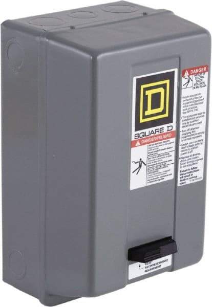Square D - 120 Coil VAC at 60 Hz, 208 Coil VAC at 60 Hz, 9 Amp, Nonreversible Enclosed Enclosure NEMA Motor Starter - 3 Phase hp: 1-1/2 at 200 VAC, 1-1/2 at 230 VAC, 2 at 460 VAC, 2 at 575 VAC, 1 Enclosure Rating - Industrial Tool & Supply