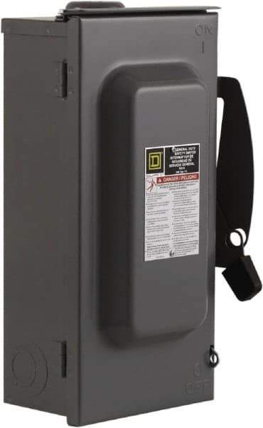 Square D - 100 Amp, 240 V, 3 Pole Fused Safety Switch - NEMA 3R, 15 hp at 240 VAC (Single Phase), 30 hp at 240 VAC (Triple Phase), 3PST Contact Form - Industrial Tool & Supply