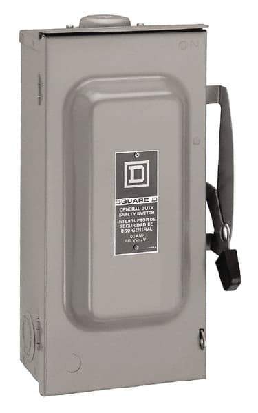 Square D - 100 Amp, 240 V, 2 Pole Fused Safety Switch - NEMA 3R, 15 hp at 240 VAC (Single Phase), 30 hp at 240 VAC (Triple Phase), DPST Contact Form - Industrial Tool & Supply
