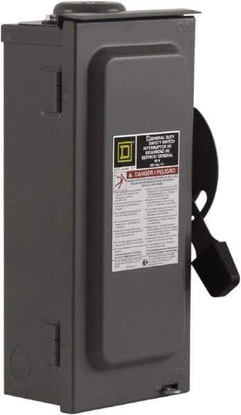 Square D - 60 Amp, 240 V, 2 Pole Fused Safety Switch - NEMA 3R, 10 hp at 240 VAC (Single Phase), 15 hp at 240 VAC (Triple Phase), DPST Contact Form - Industrial Tool & Supply