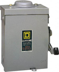 Square D - 30 Amp, 240 V, 2 Pole Fused Safety Switch - NEMA 3R, 3 hp at 240 VAC (Single Phase), 7.5 hp at 240 VAC (Triple Phase), DPST Contact Form - Industrial Tool & Supply