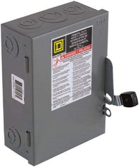 Square D - 60 Amp, 240 V, 3 Pole Nonfused Safety Switch - NEMA 1, 10 hp at 240 VAC (Single Phase), 15 hp at 240 VAC (Triple Phase), 3PST Contact Form - Industrial Tool & Supply