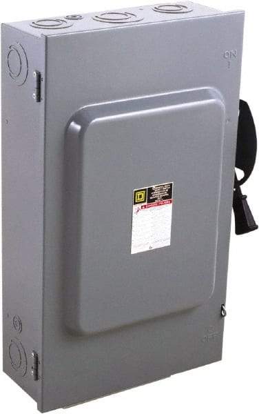 Square D - 200 Amp, 240 V, 3 Pole Fused Safety Switch - NEMA 1, 15 hp at 240 VAC (Single Phase), 60 hp at 240 VAC (Triple Phase), 3PST Contact Form - Industrial Tool & Supply