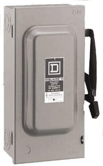 Square D - 60 Amp, 240 V, 2 Pole Fused Safety Switch - NEMA 1, 10 hp at 240 VAC (Single Phase), 15 hp at 240 VAC (Triple Phase), DPST Contact Form - Industrial Tool & Supply