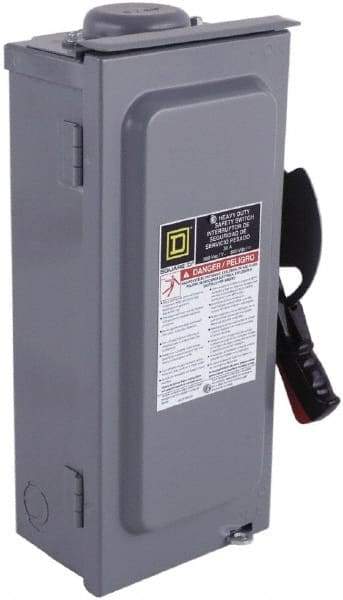 Square D - 60 Amp, 600 VAC/VDC, 3 Pole Fused Safety Switch - NEMA 3R, 20 hp at 480 VDC (Single Phase), 50 hp at 600 VAC, 30 hp at 600 VDC (Triple Phase), 3PST Contact Form - Industrial Tool & Supply