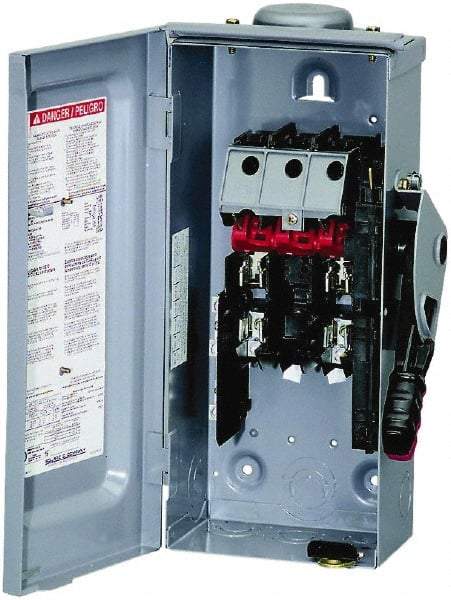 Square D - 30 Amp, 240 VAC, 250 VDC, 2 Pole Fused Safety Switch - NEMA 3R, 3 hp at 240 VAC (Single Phase), 7.5 hp at 240 VAC, 5 hp at 250 VDC (Triple Phase), DPST Contact Form - Industrial Tool & Supply