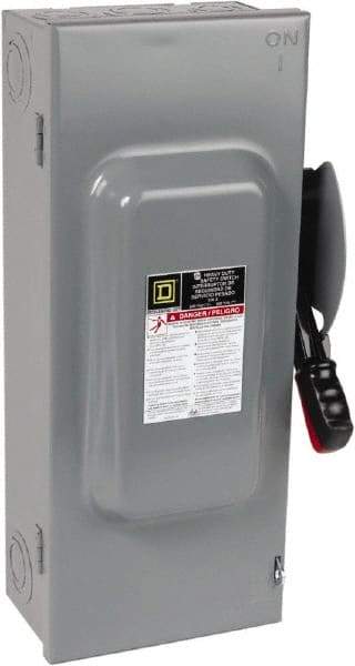 Square D - 100 Amp, 600 VAC/VDC, 3 Pole Nonfused Safety Switch - NEMA 1, 40 hp at 600 VAC, 50 hp at 600 VDC (Single Phase), 100 hp at 600 VAC, 50 hp at 600 VDC (Triple Phase), 3PST Contact Form - Industrial Tool & Supply