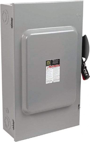 Square D - 200 Amp, 600 VAC/VDC, 3 Pole Fused Safety Switch - NEMA 1, 50 hp at 600 VAC, 50 hp at 600 VDC (Single Phase), 150 hp at 600 VAC, 50 hp at 600 VDC (Triple Phase), 3PST Contact Form - Industrial Tool & Supply