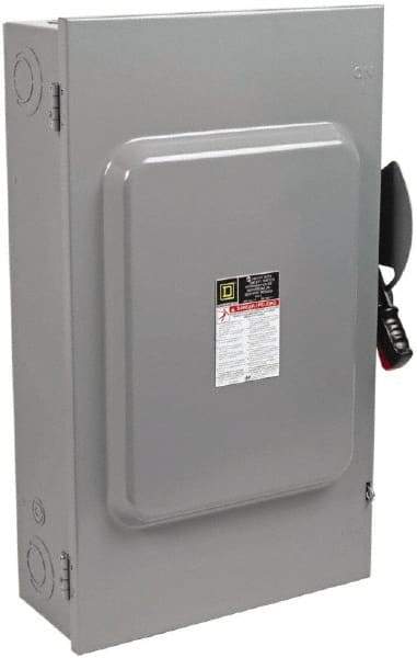 Square D - 200 Amp, 240 VAC, 250 VDC, 3 Pole Fused Safety Switch - NEMA 1, 15 hp at 240 VAC (Single Phase), 60 hp at 240 VAC, 40 hp at 250 VDC (Triple Phase), 3PST Contact Form - Industrial Tool & Supply