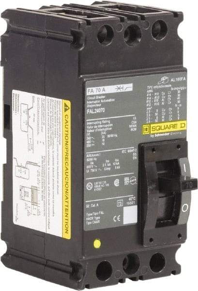 Square D - 70 Amp, 250 VDC, 480 VAC, 2 Pole, Panel Mount Molded Case Circuit Breaker - Thermal Magnetic Trip, 18 kA at 480/600 VAC Breaking Capacity, 12-1/0 (Aluminum), 14-1/0 (Copper) AWG, 4.13 Inch Deep x 6 Inch High x 3 Inch Long - Industrial Tool & Supply