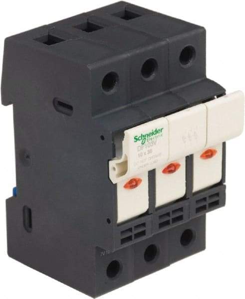 Schneider Electric - 3 Pole, 600 Volt, 32 Amp, DIN Rail Mount Fuse Holder - Compatible with 38mm Long x 52mm Wide and 10mm Diameter Fuse - Industrial Tool & Supply