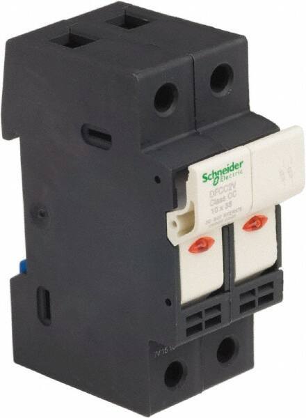 Schneider Electric - 2 Pole, 600 Volt, 30 Amp, DIN Rail Mount Fuse Holder - Compatible with CC Class, 35mm Wide Fuse - Industrial Tool & Supply