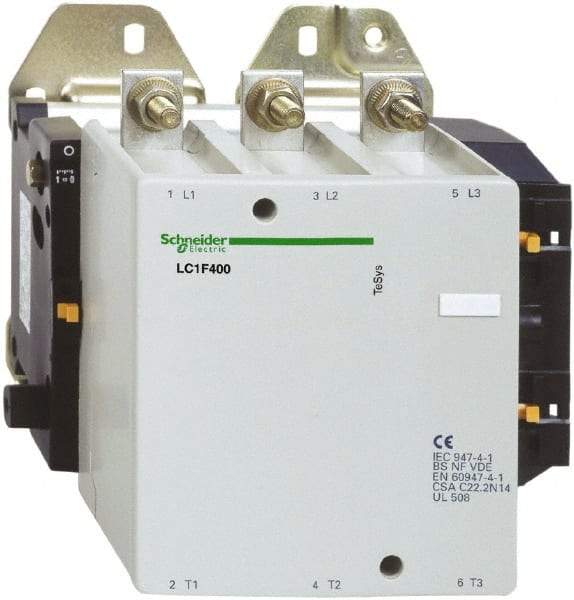 Schneider Electric - 3 Pole, 125 Coil VDC, 400 Amp at 440 VAC, Nonreversible IEC Contactor - Bureau Veritas, CCC, CSA, DNV, EN/IEC 60947-1, EN/IEC 60947-4-1, GL, JEM 1038, LROS, RINA, RMRoS, RoHS Compliant, UL Listed - Industrial Tool & Supply